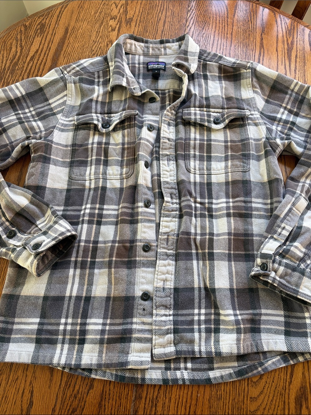 Patagonia organic Brown and Gray Plaid Button-Down Shirt fall cabin